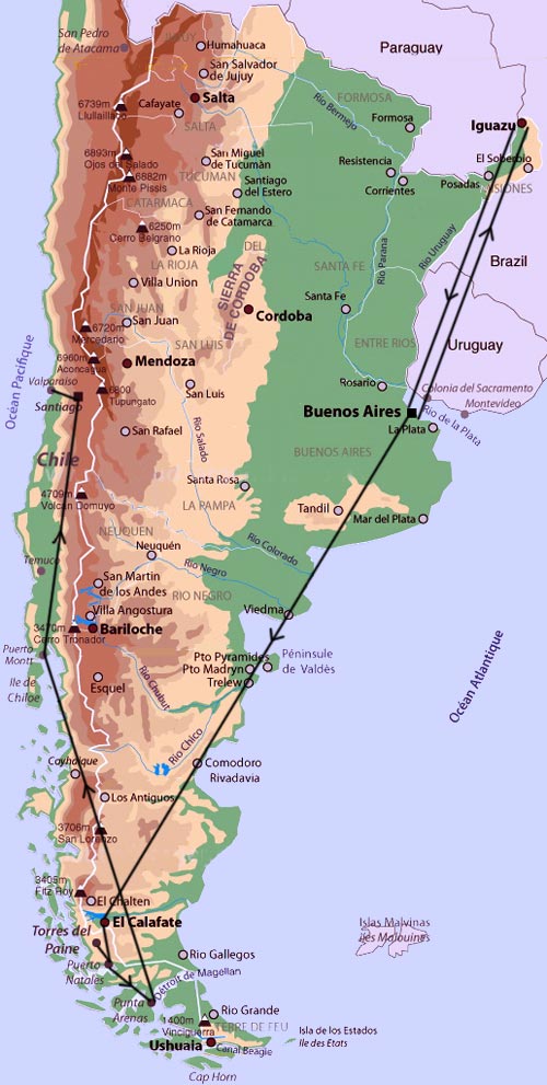 Carte Argentine et Chili