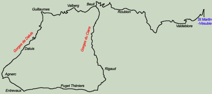 Itinéraire des gorges de Cians et Daluis.