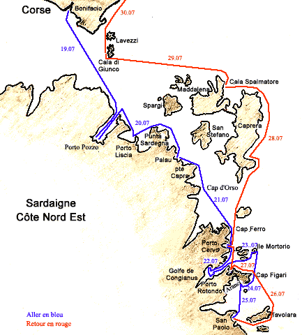 Itinéraire en Sardaigne.