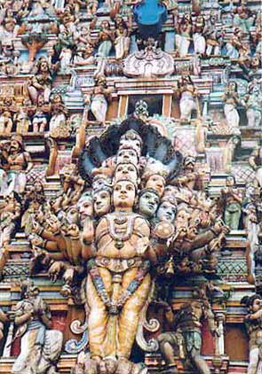 Détail de la façade du temple Tamoul à Colombo.